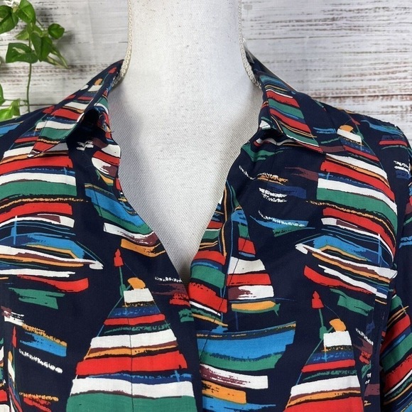 Soft Surroundings Blouse Shirt size Medium Sail Away Sailor Sail Boats Nautical - Picture 6 of 16